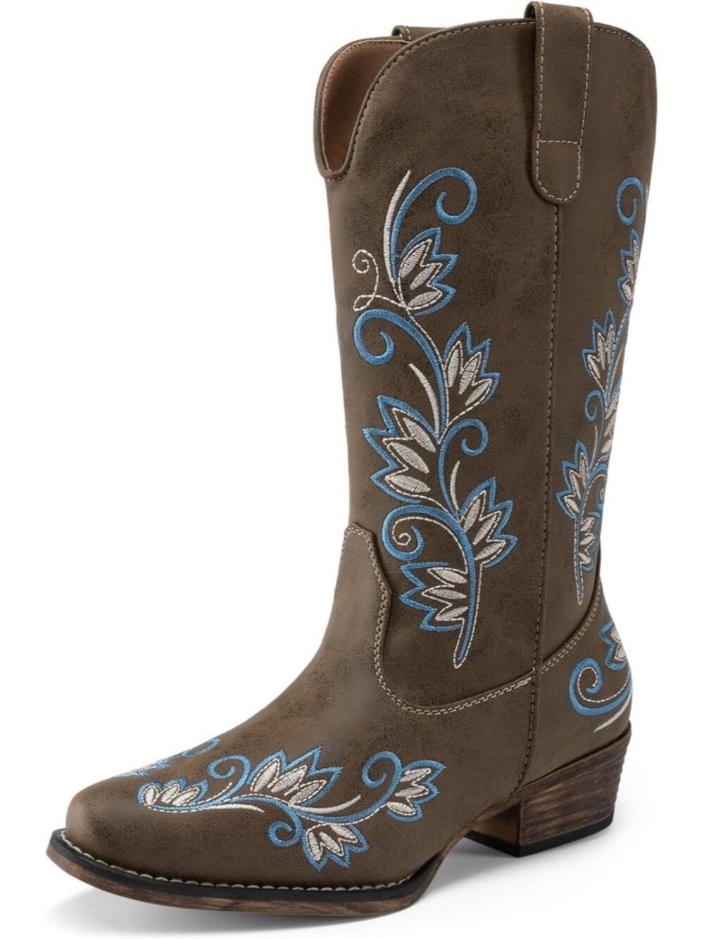 Women's Dark Brown Faux Leather Cowboy Cowgirl Western Mid Calf Boot